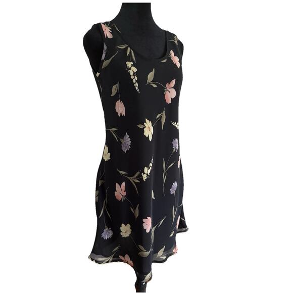 Vintage Express Slip Dress Sz 5/6 Black Floral 90s Y2K Grunge Cottagecore Fairy - Picture 4 of 9